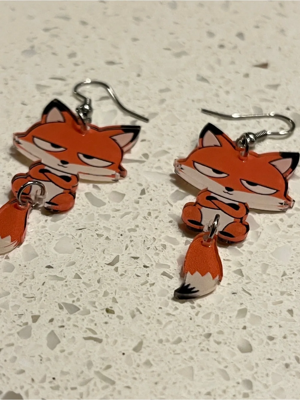2D Flat Cartoon Fox Acrylic Pendant Earrings, Cute & Elegant Minimalist